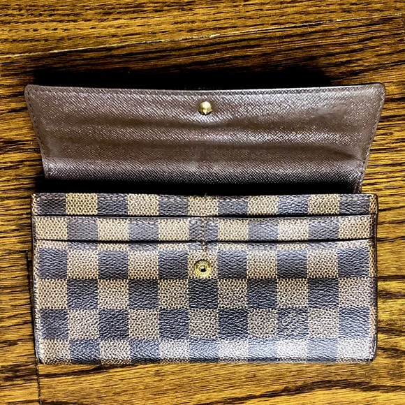 LOUIS VUITTON Damier Ebene Brown Black Full Length Sarah Wallet Organizer AUTH - Picture 3 of 16